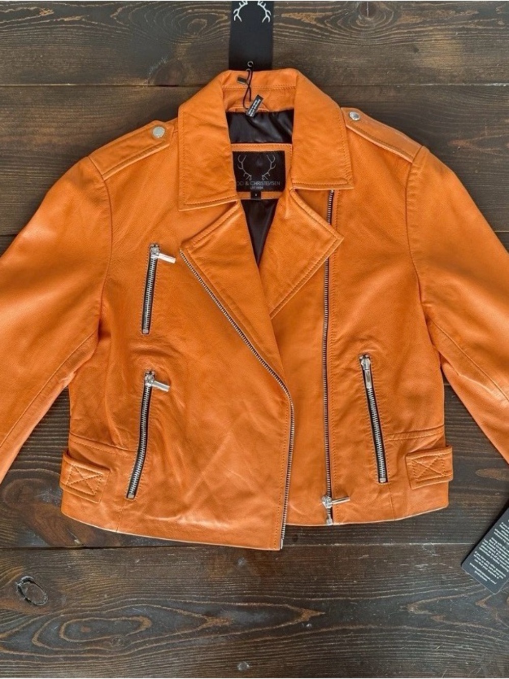 RARE NWT Bod & Christensen Orange Leather Cropped Jacket